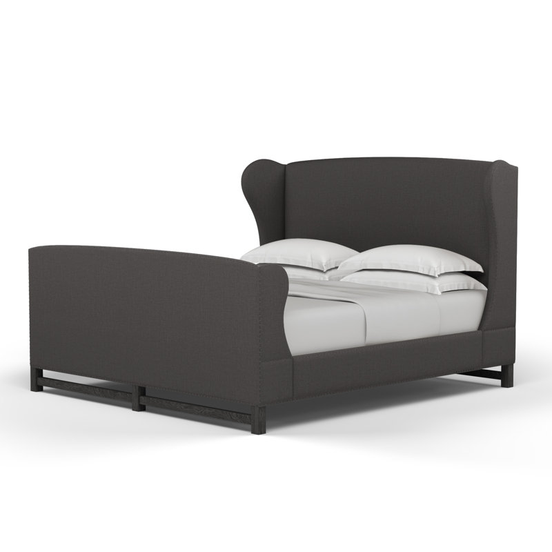 Lit à oreilles avec repose-pieds Herbert, Simple, Velours moelleux albâtre, Ébène