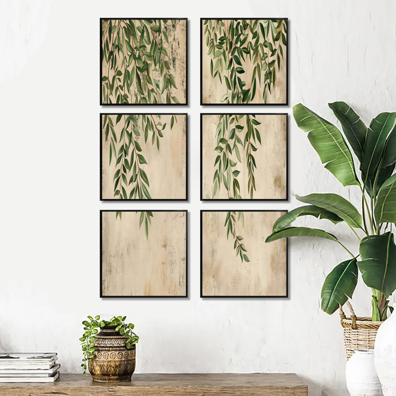 «Green Botanical Plant Vines - Plants», ensemble de 6 impressions sur toile, Impression encadrée sans passe-partout, Noir
