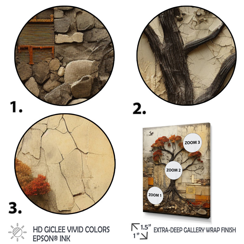 Thadis " Baobab Tree Collage II ", 20" H x 12" W x 1" D, Wrapped Canvas