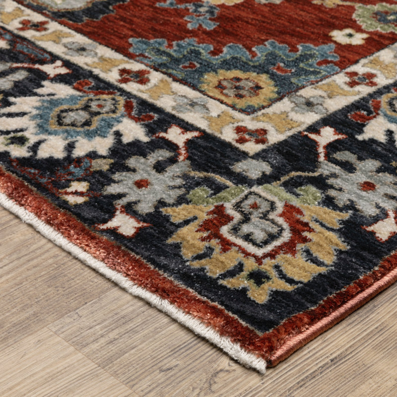 Tapis rouille / bleu Caia, Tapis de couloir 2 pi 3 po x 7 pi 9 po