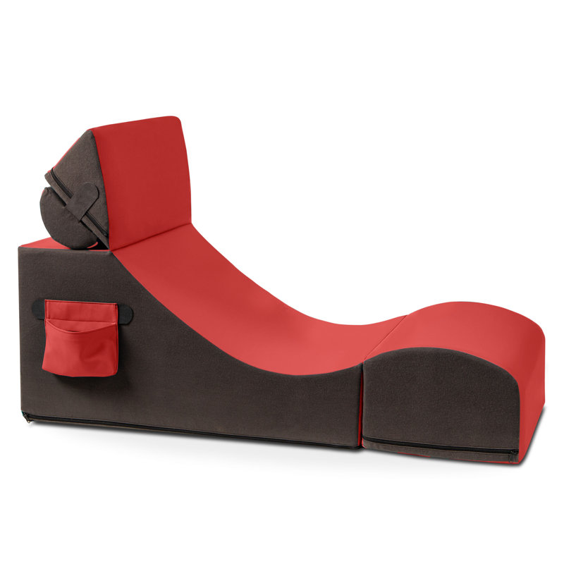 Flexx V-Tex Convertible 3 in 1 Gamer Chair, Table, & Ottoman w/ Adjustable Headrest & Pocket, Red