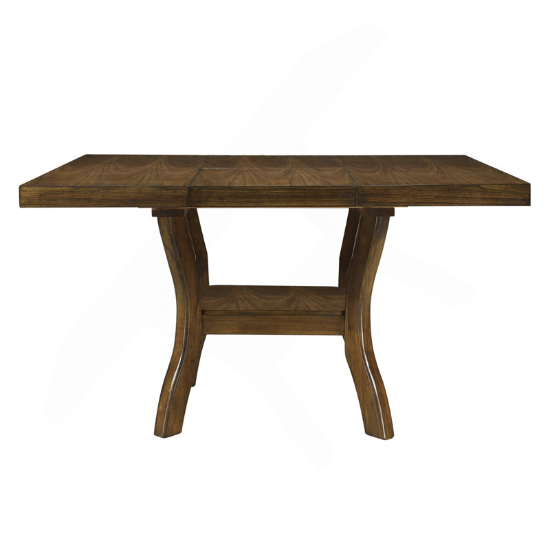 Table de salle à manger transitionnelle à finition brune avec tablette inférieure et rallonge en bois de placage Mindy