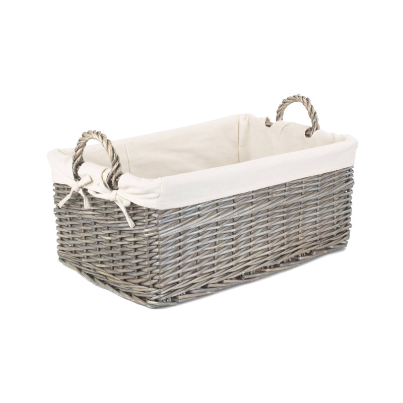 Shallow Lined Wicker Storage Basket, 28 cm H x 52cm W x 32cm D