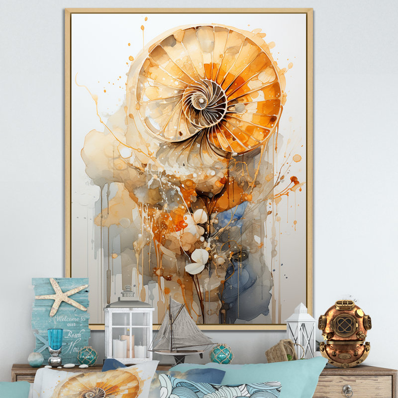Spirale dorée dorée sur toile, H 32 po x l 24 po x P 1 po, Cadre naturel flottant