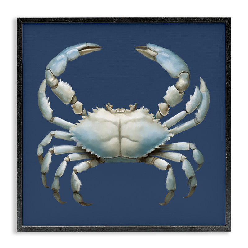 Giclée encadrée de crabe bleu aquatique détaillé, conception par Elizabeth Medley, H 12 po x l 12 po