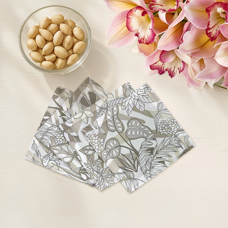 Sabi Jungle Cotton Sateen Cocktail Napkins, Neutral