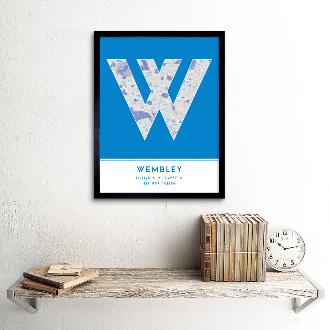 Wembley City Map Wembley Blue by Wee Blue Coo - Single Picture Frame Typography