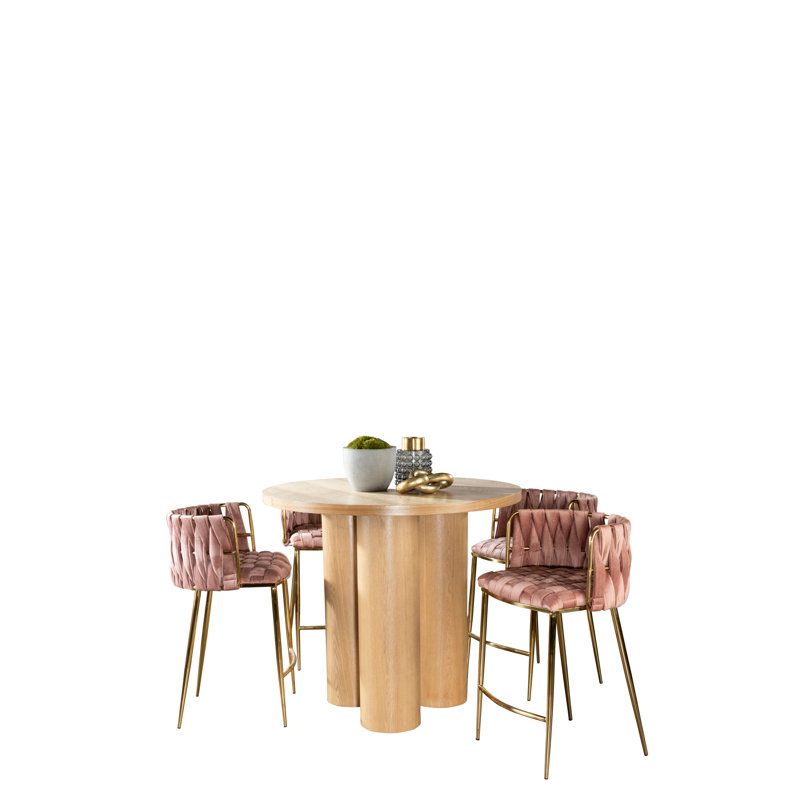 Balmain Counter Height Round Dining Table with Sculptural Column Legs – Modern Wood Dining Table  