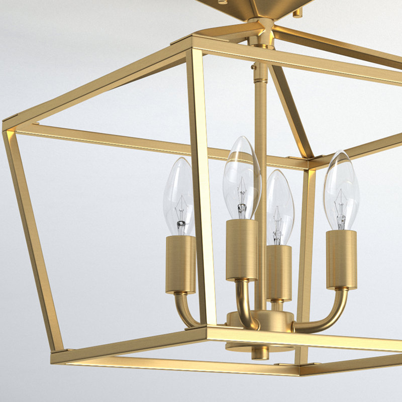 Plafonnier semi-encastré géométrique 4 lumières Hastings, Laiton chaleureux