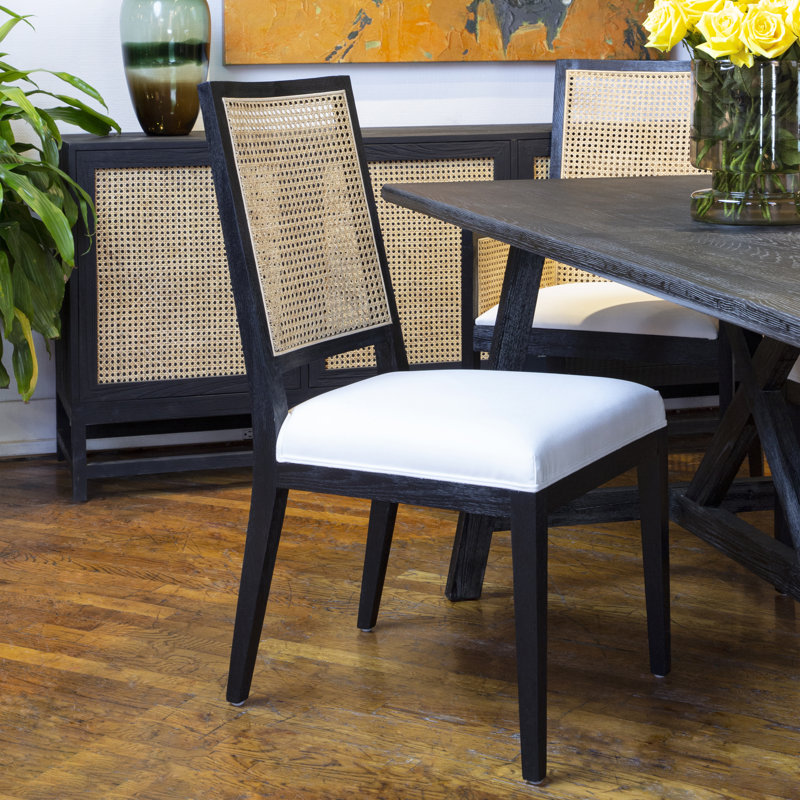 Norton Oak with Rattan Upholstered Dining Chair (Set of 2), Black
