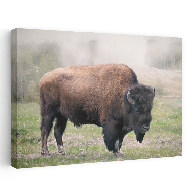 «Wilderness Roamer Rustic Contemporary Bison Buffalo Nature», art mural, 24" H x 36" W