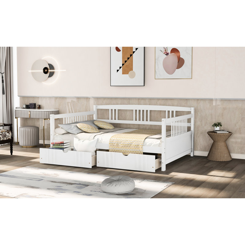 Full Size Daybed With Two Drawers In White - Solid Wood, Space Saving Aspect, Multi-functional Thing, Easy Assembly Procedure Structure, Benefit, Decoration, To Assemble Bed
