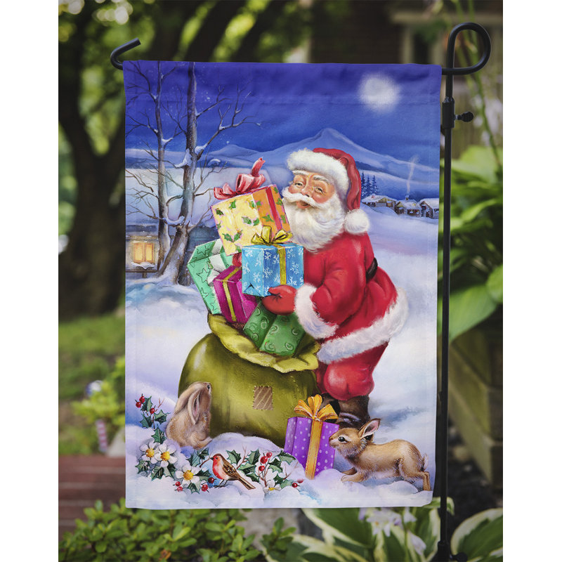 Bothilde Christmas Santa Claus with Rabbits 2-Sided Garden Flag, 15" H  x 11" W