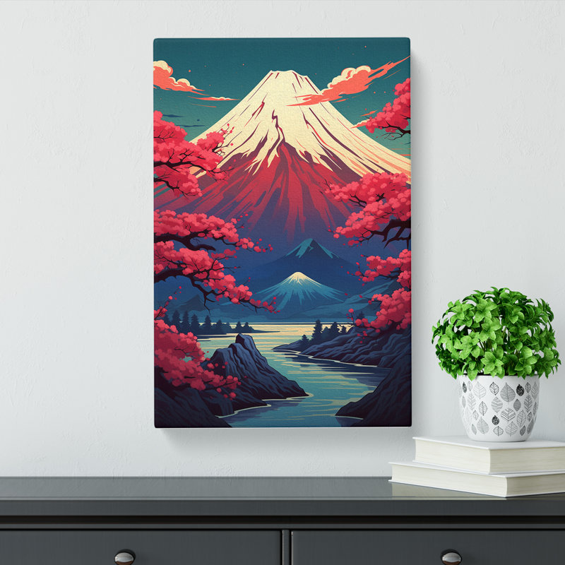 Mount Fuji Art Deco Art - Wrapped Canvas, 50cm H x 35cm W x 3cm D