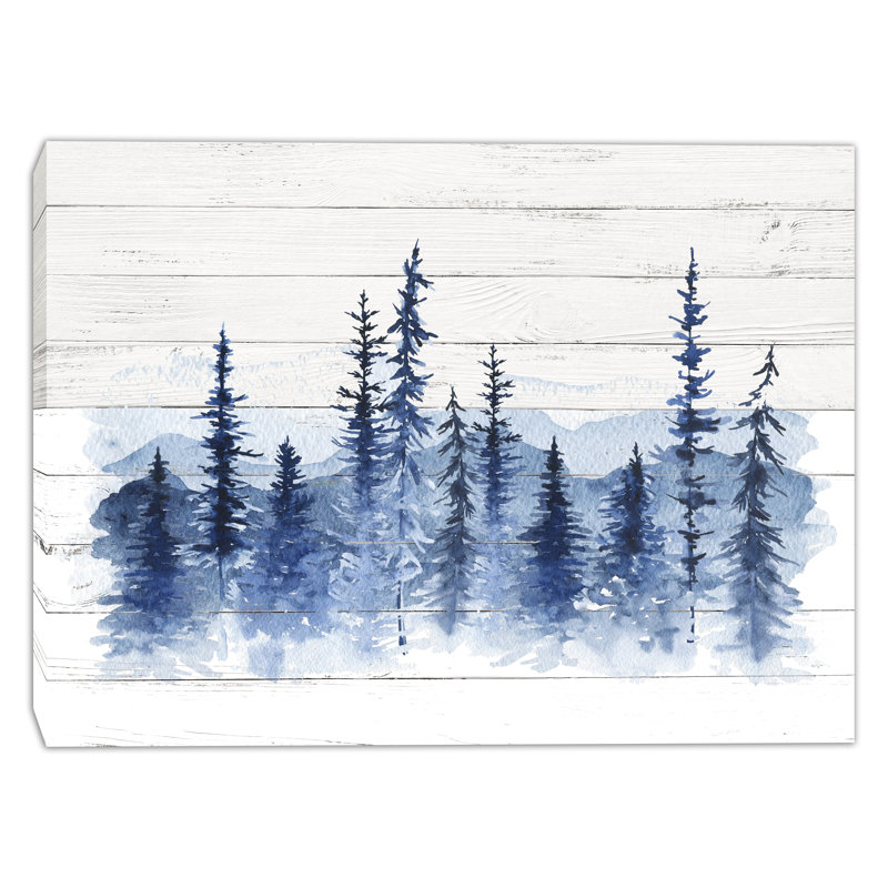 «Winter Blue Forest Silhouette», art mural sur toile aquarelle, H 36 po x l 48 po