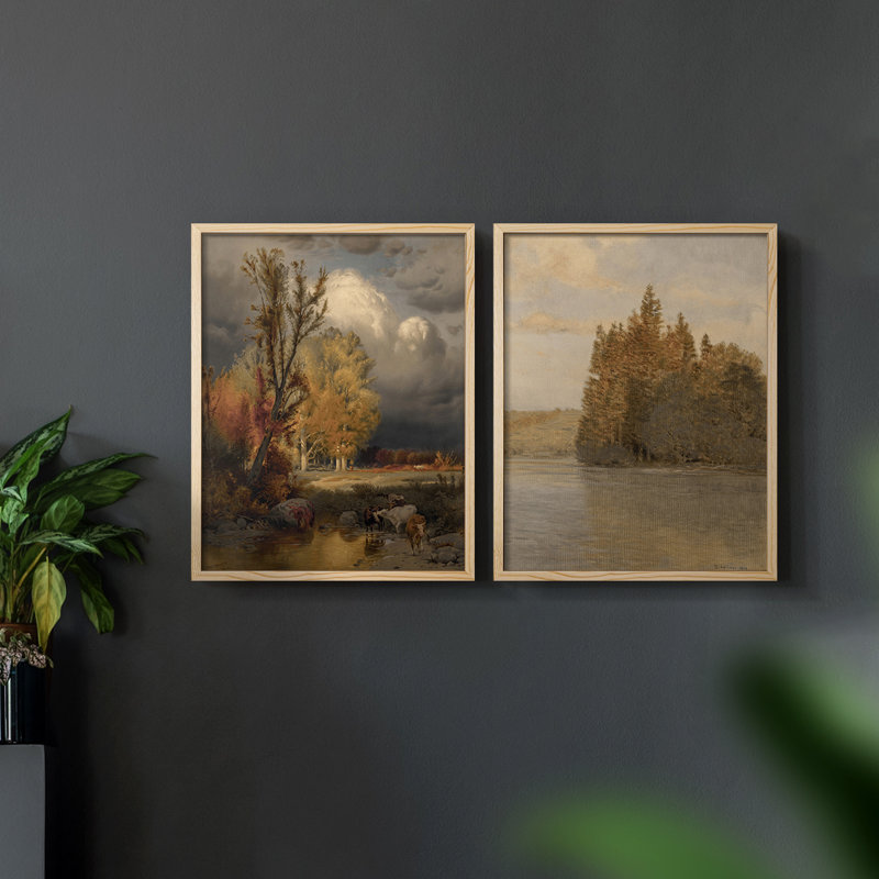 Paysage rétro XXVI - estampe numérique encadrée - ensemble de 2, Naturel, H 12 po x l 30 po