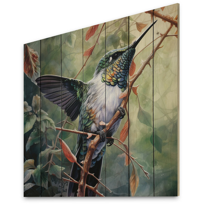 Karamjit gracieux colibri IV sur bois, H 25 po x l 25 po x P 0,78 po