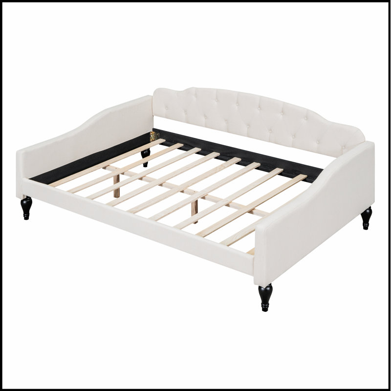 Upholstered Tufted Daybed with Durable Linen Fabric and Stylish Wing-Back Design for Versatile Living Spaces