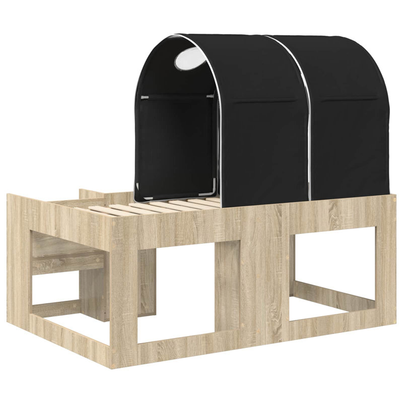  Bed with Tunnel with Shelf with Storage 4 pcs Engineered Wood Frame, European Toddler (80 x 160cm), Artisan Oak/Black