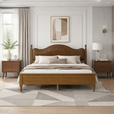 Lit plateforme en bois avec tête de lit tapissier confortable, idéal pour les chambres à coucher modernes et traditionnelles