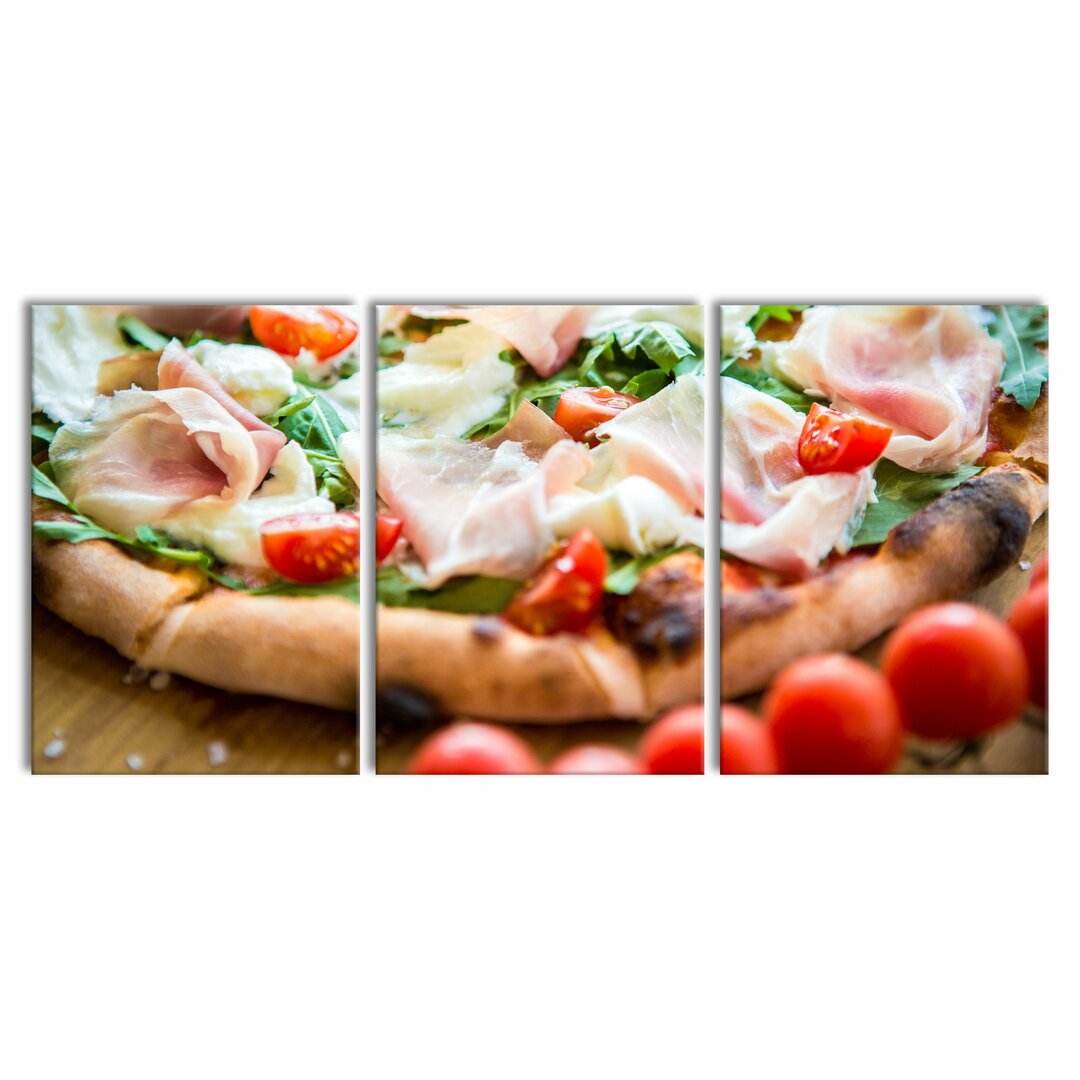 3-tlg. Leinwandbilder-Set Pizza mit Parmaschinken