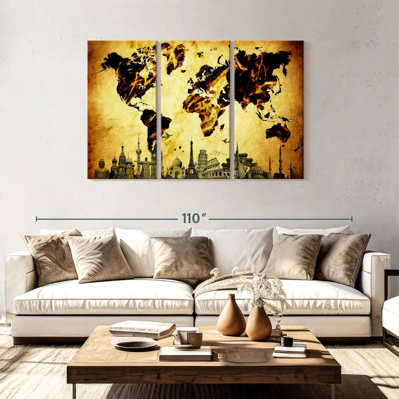 Carte du monde Aliaz Fiery Amber, H 48 po x l 74 po