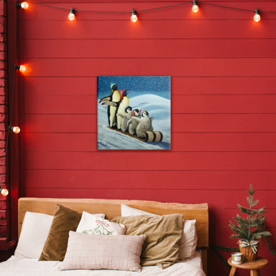 Sleigh Ride Snowy Penguins Canvas, design by Lucia Heffernan