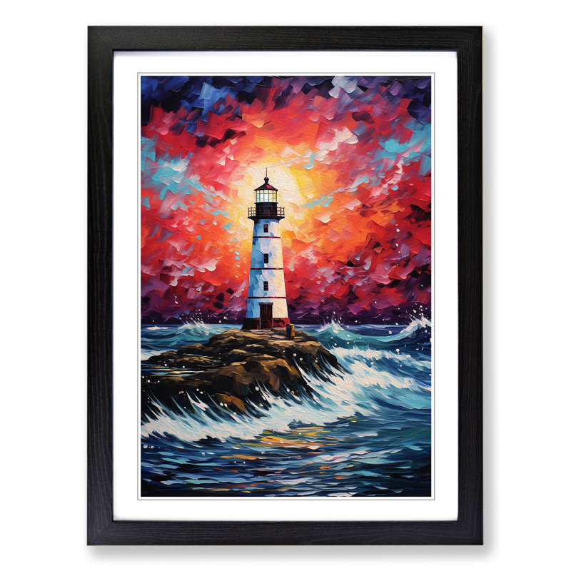 Lighthouse Expressionism No.2 - Single Picture Frame Print on Wood, 34cm H x 25cm W x 2cm D, Black