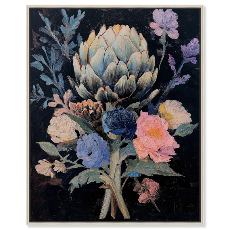 Décoration murale en toile Moody Artichaut I , H 25 po x l 25 po, Encadrement argenté