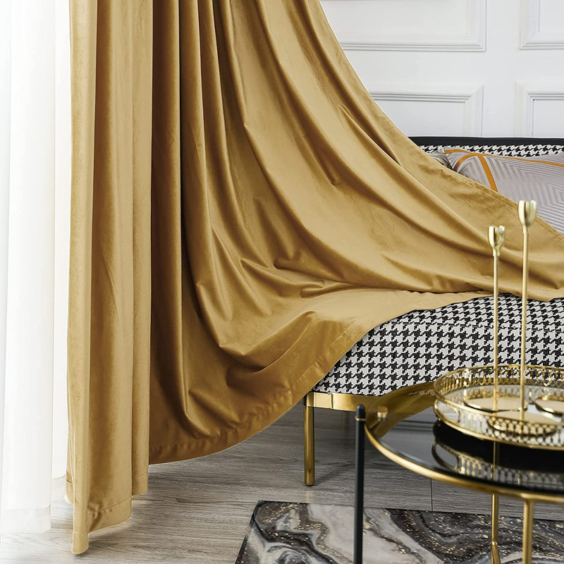 Room Darkening Curtain Pair, 52" W x 63" L, Yellow Brass