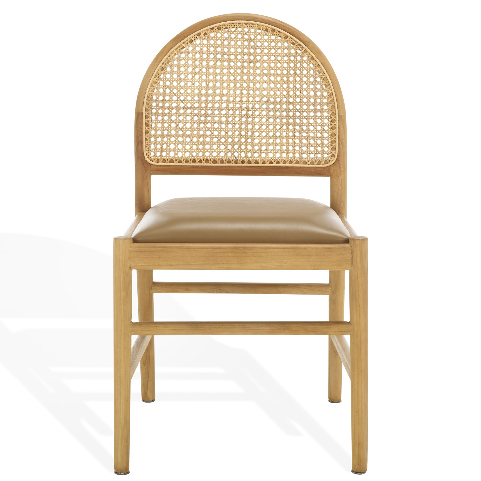 Ottavia Rattan And Leather Dining Chair, Brown Leather, Natural