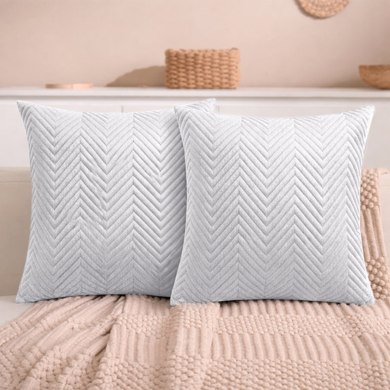 Aspire Homeware Embossed Square Velvet Cushion Cover, Silver, Pack of 2
