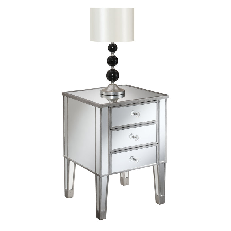Wiscasset Mirrored Glass Top 3 - Drawer End Table, Antique Silver