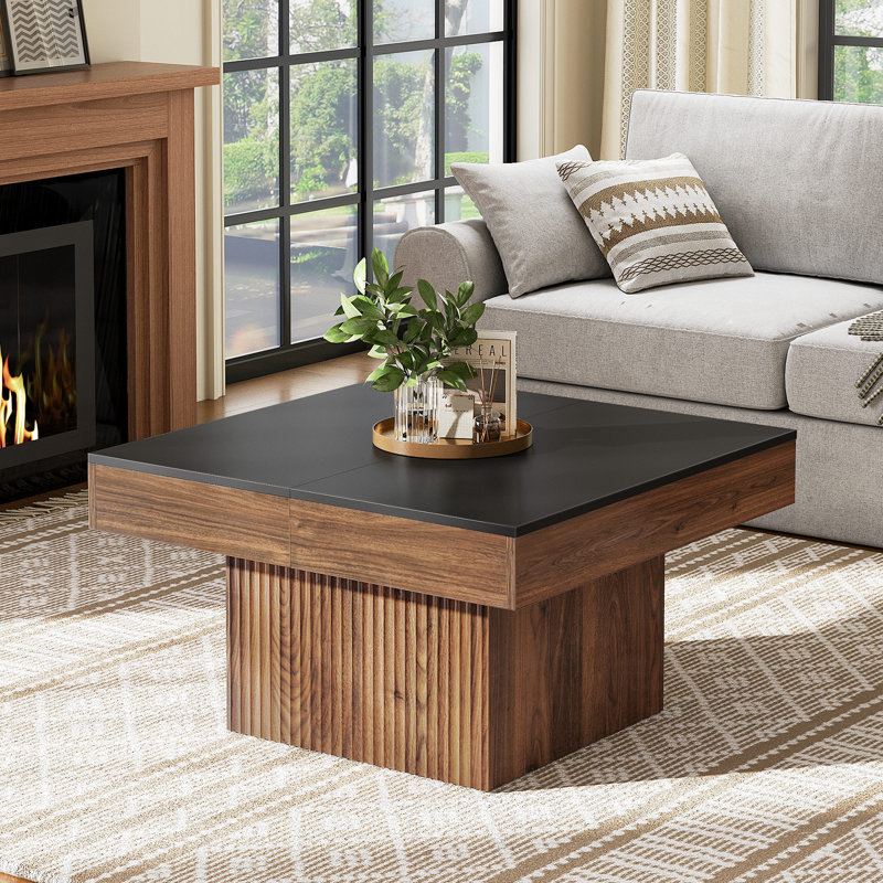 31.5'' Coffee Table with Storage, Black Top/Brown Base