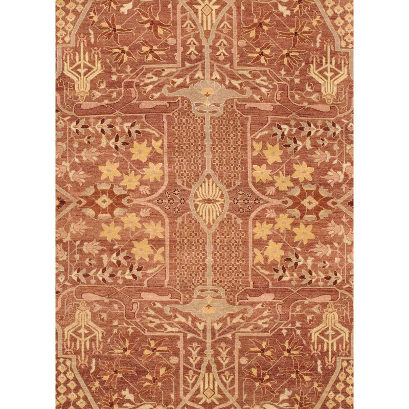 Wool Oriental Area Rug in Rose/Ivory, Rectangle 5' x 8'