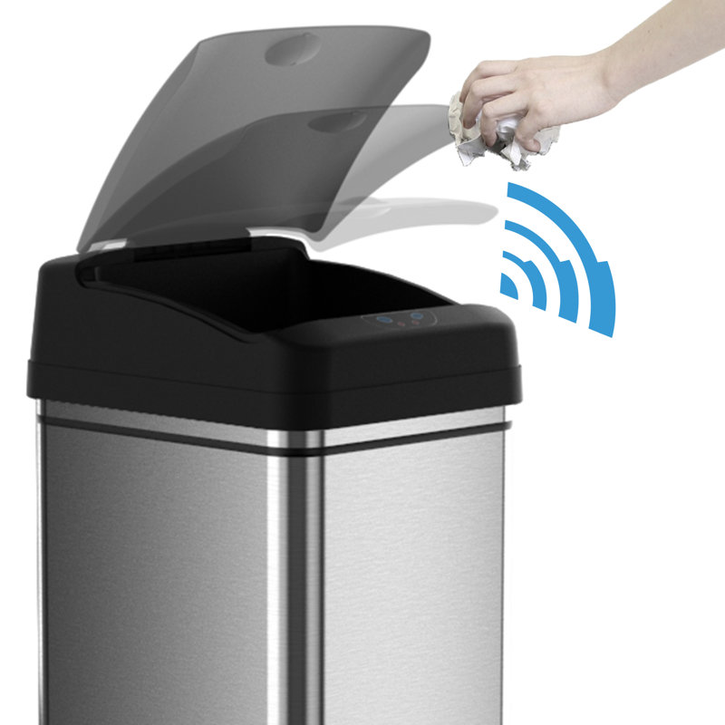 13 Gallon Brushed Stainless Steel Touchless Trash Can