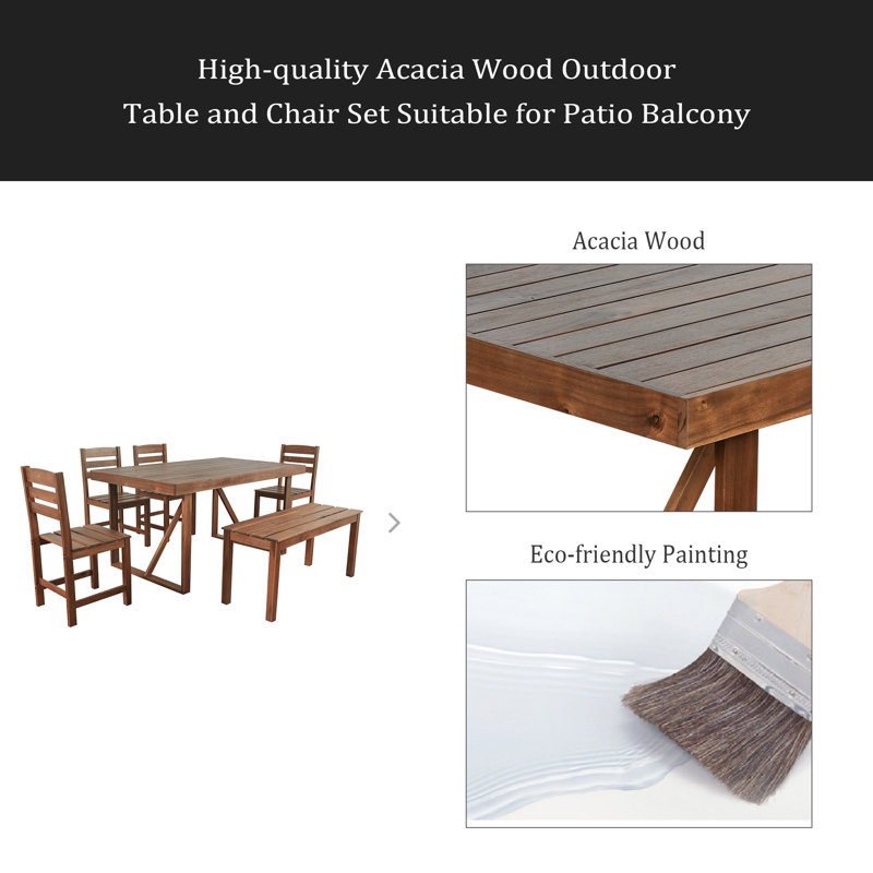 High-Quality Acacia Wood Outdoor Table And Chair Set, Suitable For Patio, Balcony, Backyard, Brown
