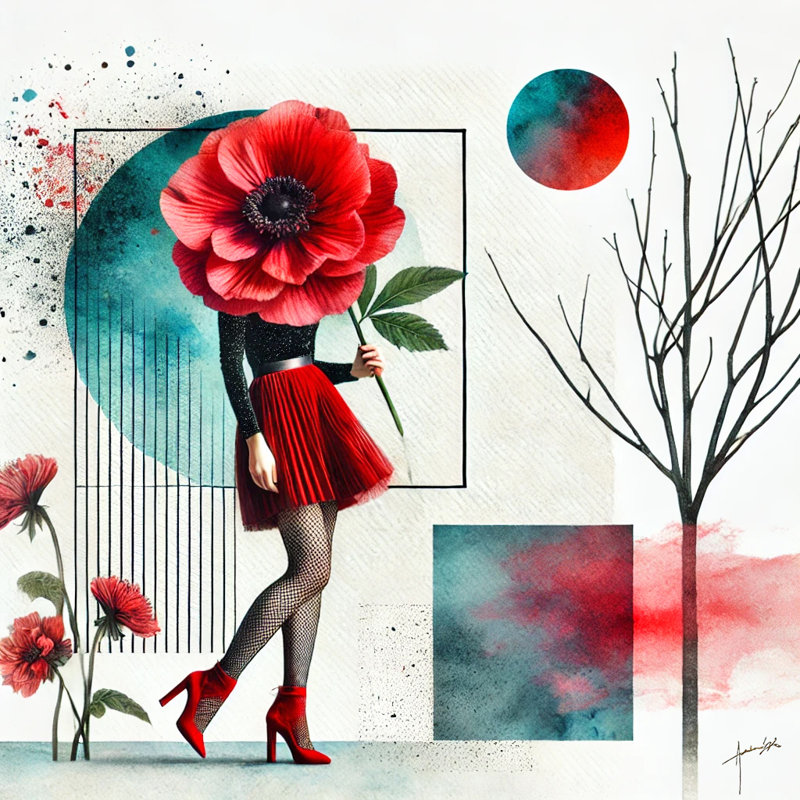 Art floral sur toile rouge, H 12 po x l 12 po x P 1 po