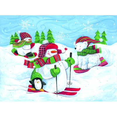 «SkIIng Snowmen and Animals» par Diane Kater - reproduction d'art sur toile tendue