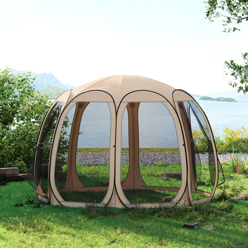 Tente écran 11 pi x 11,5 pi, pavillon de jardin escamotable avec 2 portes, Beige