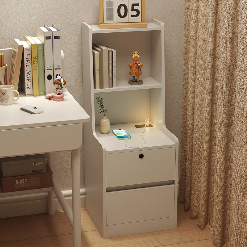 Table de chevet pratique avec installation de chargement et de nuit, style attrayant blanc, Blanc