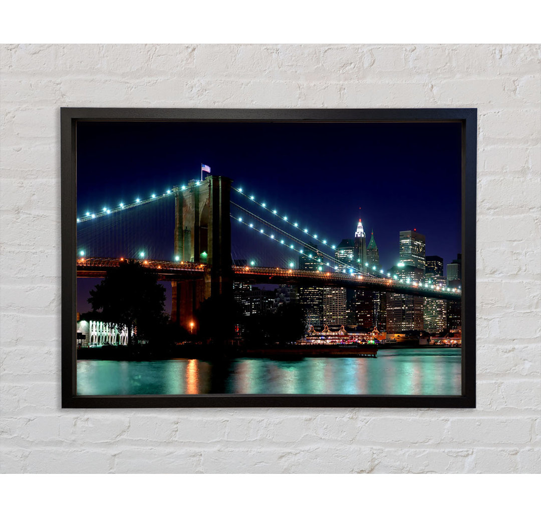 Brooklyn Bridge NYC Blue Nights - Einzelner Bilderrahmen Kunstdrucke auf Leinwand