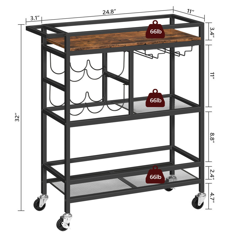 Modern Kitchen Serving Cart With Multi-Level Storage, Rustic Brown