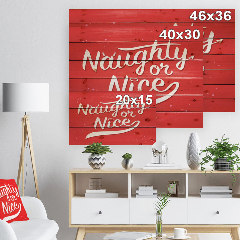 Noël coquine ou Nice-impression d’art textuel, H 30 po x l 40 po x P 1,5 po, Bois