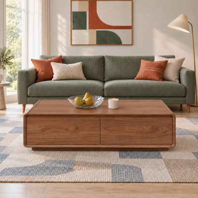 Table basse 47,2 "Mid-Century moderne en noyer avec 4 tiroirs de rangement