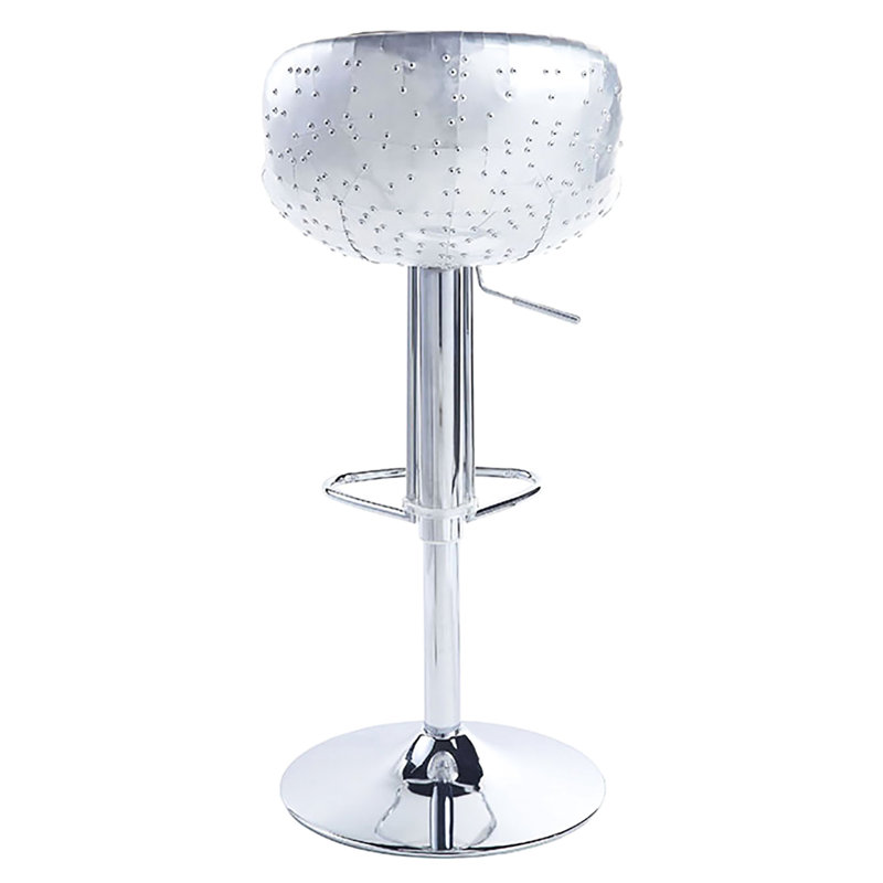 Tabouret réglable en cuir brun - thème rétro, patchwork d'aluminium, support en métal, ergonomique pour la salle à manger et avec fonction pivotante