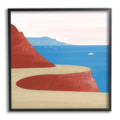 «Tall Cliffside Travelling Road Coastal Marine Boat Landscape», art mural sur bois par cadre arctique