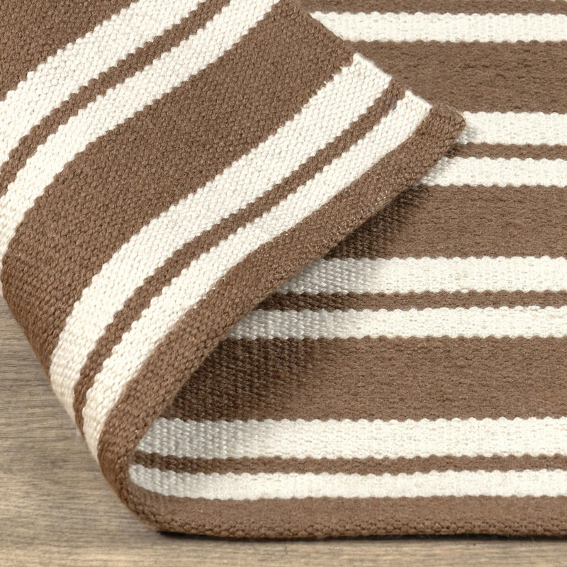 Palma 2x3 Hand Woven Performance Stripe Brown Fabric Rug, Rectangle 8'6" x 12'