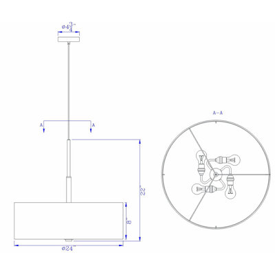 Luminaire suspendu tambour en tissu 60 W avec 4 lumières et cordon de 72 pouces Lonoke, prune, l 24 po x H 22 po