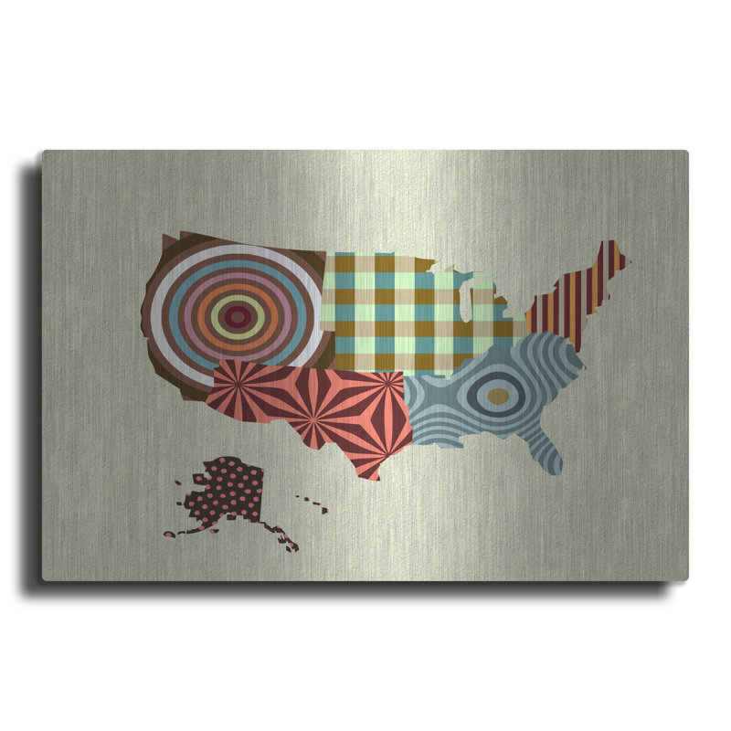 «USA Map» par Lanre Adefioye, mur en métal, H 12 po x l 16 po